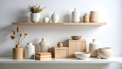 Minimalist Home Decor Shelf Display with Natural Elements