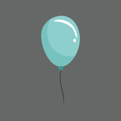 A simple vector illustration of a single light blue balloon floating on a gray background. Concept for party and celebration decoration.