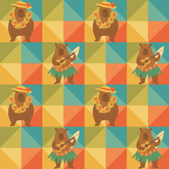 Obraz premium seamless pattern with animals capibara cute colorfull