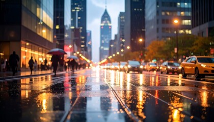 Rainy city street at night