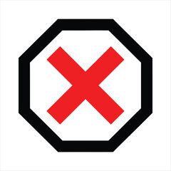 Obraz premium Red X mark inside black octagon symbol cross sign