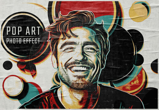 Pop Art Style Photo Effect With Circles Mockup