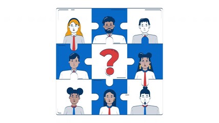 HR team puzzle with missing piece hand drawn whiteboard animation. Staffing gap. Vacant role. Business hiring human resources women men animated doodle handdrawn concept pencil drawing 4K video