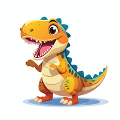 Obraz premium Cartoon illustration of a cheerful orange dinosaur with blue spikes standing on a blue shadow against a white background.