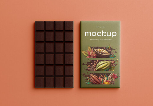 Chocolate Bar Packaging Mockup on Colored Background with Editable Background