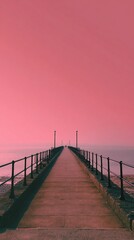 Obraz premium Empty Pier Extending into Pink Horizon. High quality
