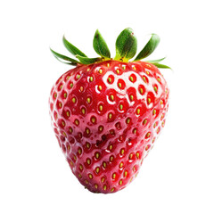 Single, vibrant red strawberry, fresh green leaves