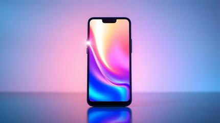 Smartphone Displaying Abstract Colorful Wallpaper with a Gleaming Highlight on a Reflective Surface
