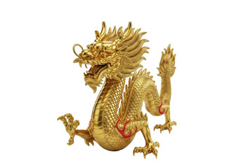 Fototapeta premium Opulent golden dragon sculpture, meticulously detailed with intricate scales and majestic posture, isolated against a transparent background as a high-end commercial product shot, concept of wealth