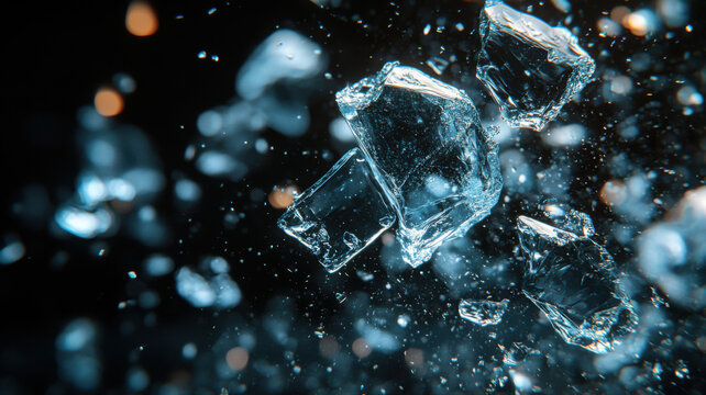 Shattered Ice Cubes Exploding on Black ice shattered exploding cubes broken explosion splash water