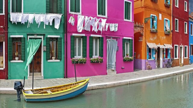 Colourful cottages on the Island of Burano in the Venetian lagoon, Italy	
