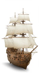 3D rendering of a pirate vessel featuring white sails, displayed on a plain white background without shadows, gradients, or reflections.
