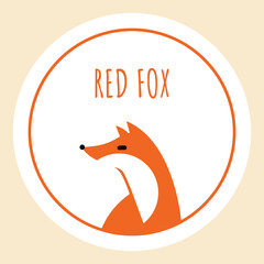 Red fox, sticker, logo, emblem, icon, sign, symbol. Vector illustration isolated on light yellow background.