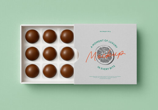Chocolate Box Packaging Mockup with Editable Background