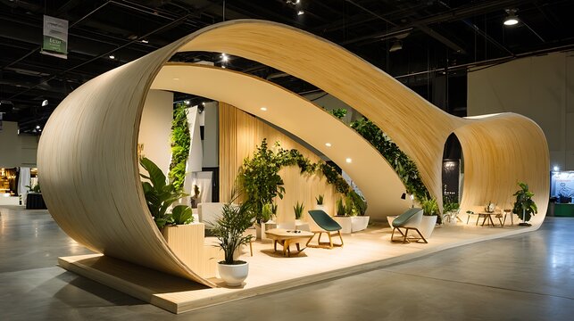 Modern Interior with Wooden Structure and Green Plants