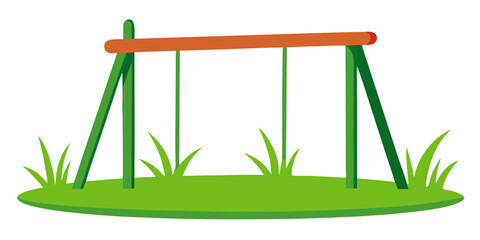 Green grass surrounding orange and green swing set playground outdoor