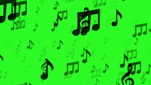 Floating musical notes animation on a green screen background. Cartoon style isolated on green screen background