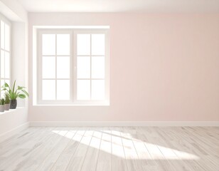 Fototapeta premium Empty room with large window and pale pink wall
