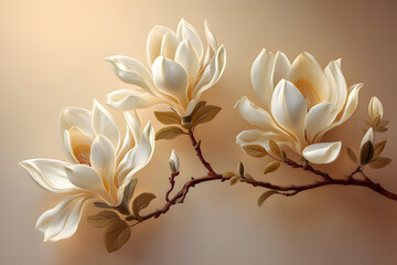 Fototapeta premium Elegant white magnolia flowers on branch in soft light