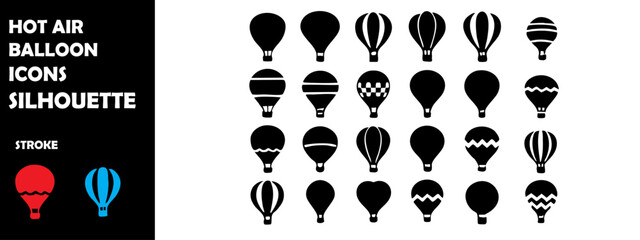 Hot Air Balloon Icon Silhouette Vector Set &ndash; Adventure Flight, Festival & Travel Concept
