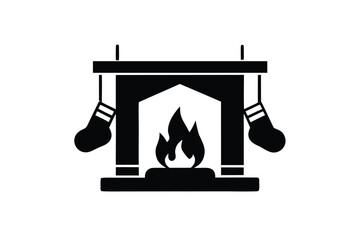vector icon of a fireplace with logs and soft flam