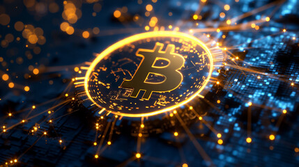 Bitcoin Crypto Coin Circuit: Digital Currency and Technology Connection Concept