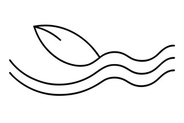 Fototapeta premium Minimalist line art of a surfboard riding ocean waves