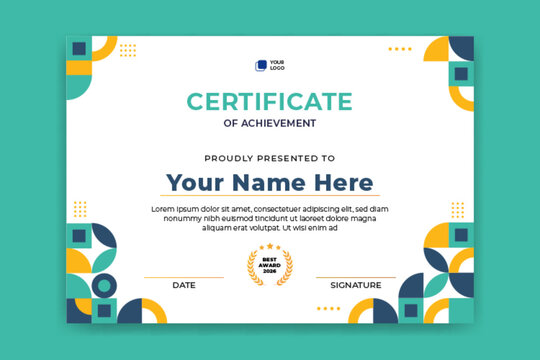 Flat design mosaic certificate template