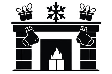 flat vector fireplace mantle with stockings and wr