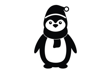 cute flat vector icon of a penguin wearing a santa