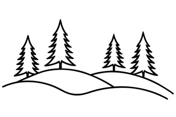 Obraz premium Simple line drawing of evergreen trees on rolling hills