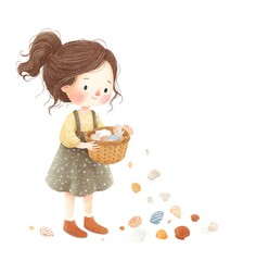 Little Girl Collecting Seashells