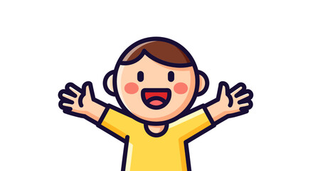 Happy cartoon boy with open arms, a cheerful child character with a joyful expression. Vector icon for welcome and happiness.
