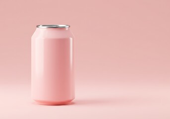 Minimalist pink beverage can on a pastel pink background, modern and clean mockup template for branding, packaging, or advertising presentations.