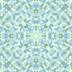 Vector seamless pattern of simple geometric shapes. Repeating endless ornament of squares, rhombuses and triangles. Colorful abstract background, wallpaper. Image with kaleidoscope effect, tiles