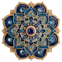 Obraz premium Elegant Mandala Design with Blue Gemstone on Transparent Background