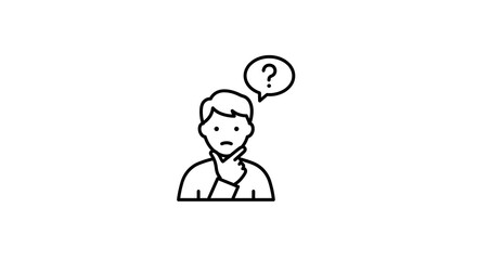 Fototapeta premium Line art illustration of a thoughtful person with a question mark above their head, indicating confusion or uncertainty.