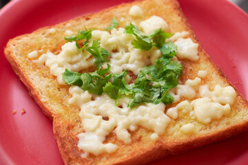 Cheese toast with coriander topping