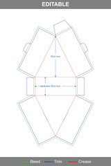 Snap lock triangular envelope dieline with custom polygonal dimensions, ideal for secure folding paper boxes, printable packaging designs, and creative envelope box mockups