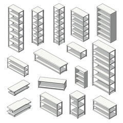 Collection of various shelving units and storage rack designs for home and office organization