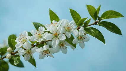 Obraz premium Delicate White Blossoms on Branch Against Blue Sky
