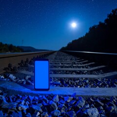 Smartphone on Train Tracks at Night