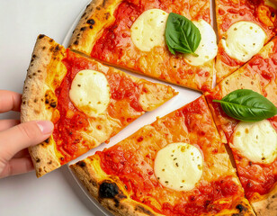 클래식 마르게리타 피자, 신선한 바질과 모짜렐라 치즈가 어우러진 이탈리안 피자 클로즈업