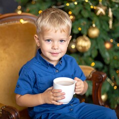 Smiling child with hot chocolate