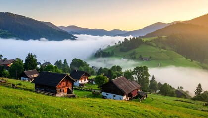Obraz premium Mountain valley at sunrise