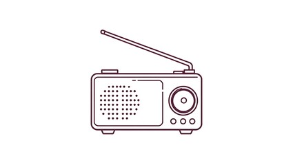 Obraz premium A simple line drawing of a vintage radio with an antenna on a plain white background in a minimalist style | national radio day