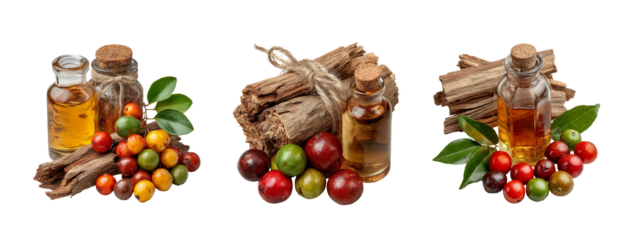 Isolated Glass Bottles with Essential Oil and Natural Ingredients