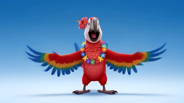 Dancing Cartoon Parrot With Tropical Accessories, Suitable For Kids Music Videos Or Motion Graphics