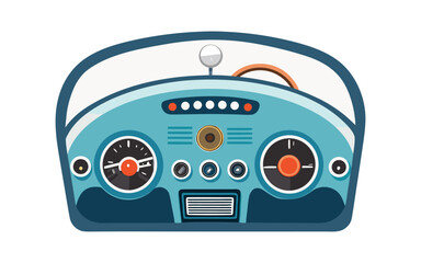 Fototapeta premium Top-Down Clean Vector Illustration of a Vintage Car Dashboard with Classic Dials and Retro Design Elements – Perfect for Automotive Art