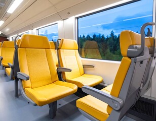 Fototapeta premium Interior of a modern train car with yellow seats